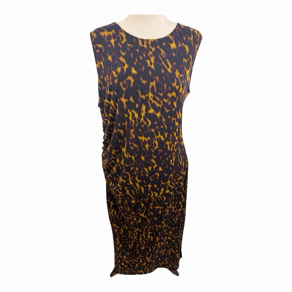 Terra & Sky Leopard Print Ruched Midi Dress Plus Size 1X 16W 18W Sleeveless